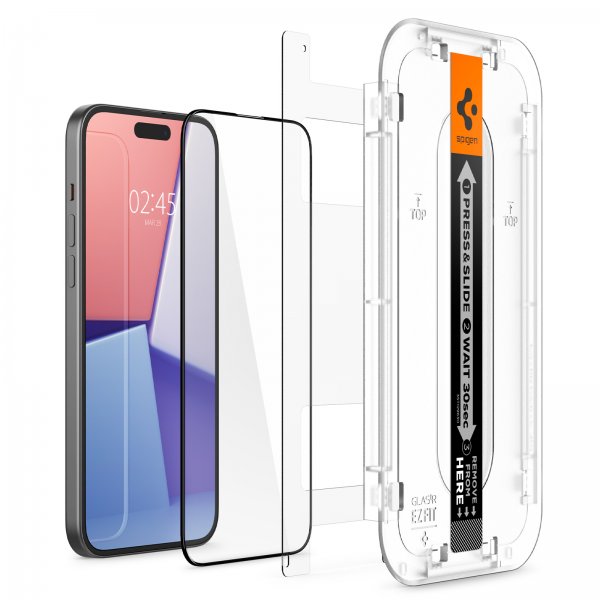 Spigen iPhone 15 Plus Skjermbeskytter GLAS.tR EZ Fit FC Svart 2-pakning