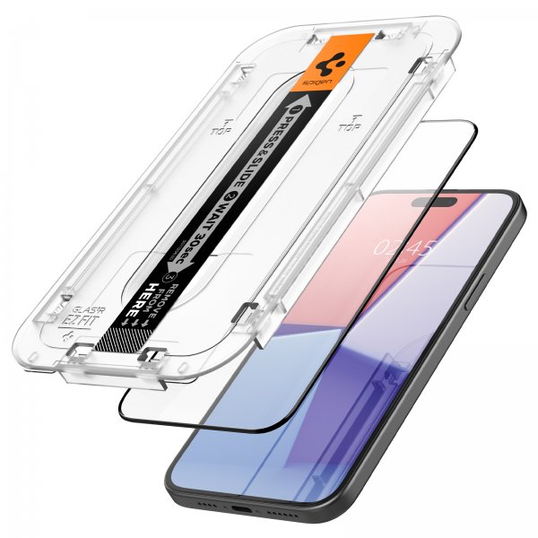 Spigen iPhone 15 Plus Skjermbeskytter GLAS.tR EZ Fit FC Svart 2-pakning