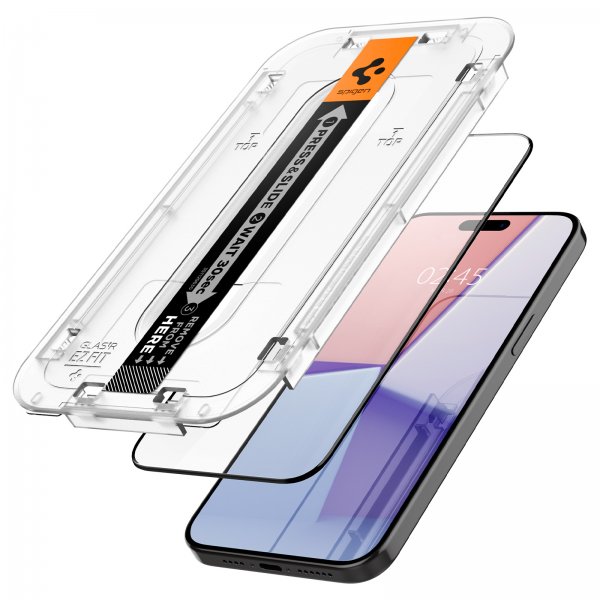 Spigen iPhone 15 Pro Skjermbeskytter GLAS.tR EZ Fit FC Svart 2-pack