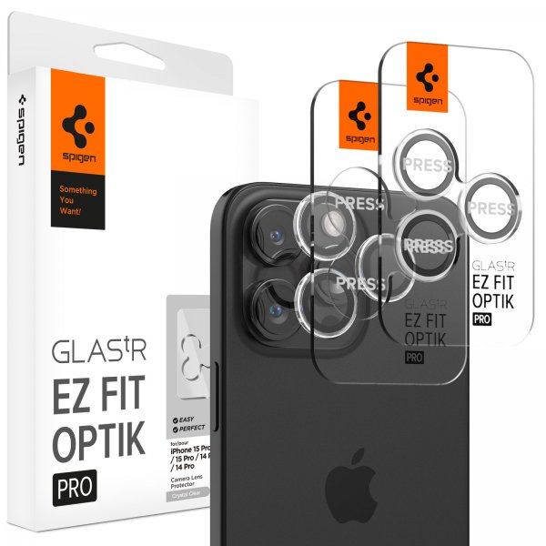 Spigen iPhone 14/15/16/17 Pro & Pro Max Kamerabeskytter GLAS.tR EZ Fit Optik Pro 2-pakning Crystal Clear