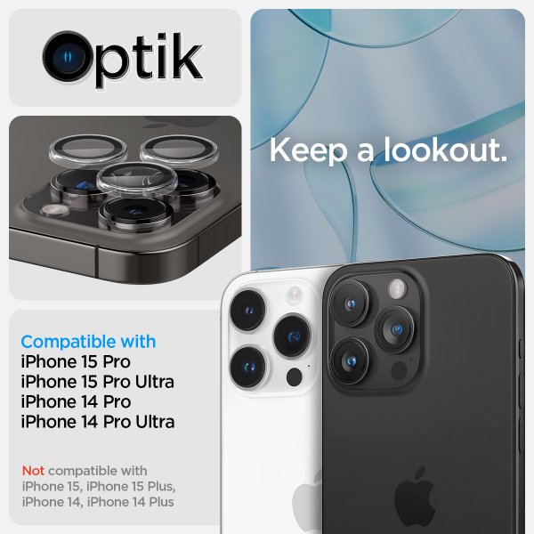 Spigen iPhone 14/15/16/17 Pro & Pro Max Kamerabeskytter GLAS.tR EZ Fit Optik Pro 2-pakning Crystal Clear