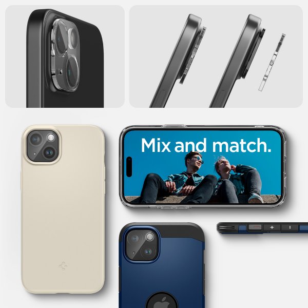 Spigen iPhone 14/15/14 Plus/15 Plus Kamerabeskytter Glas.tR Optik Crystal Clear 2-pakning