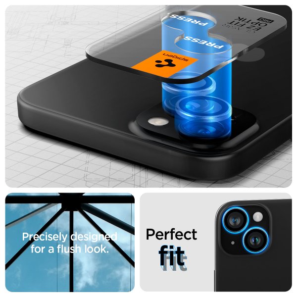 Spigen iPhone 14/15/14 Plus/15 Plus Kamerabeskytter GLAS.tR EZ Fit Optik Pro Crystal Clear 2-pakning