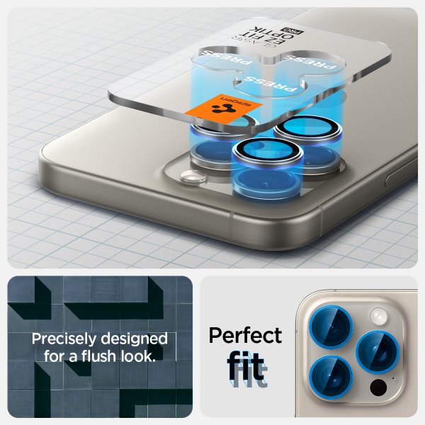 Spigen iPhone 15 Pro/iPhone 15 Pro Max Kamerabeskytter GLAS.tR EZ Fit Optik Pro 2-pakning Natural Titanium