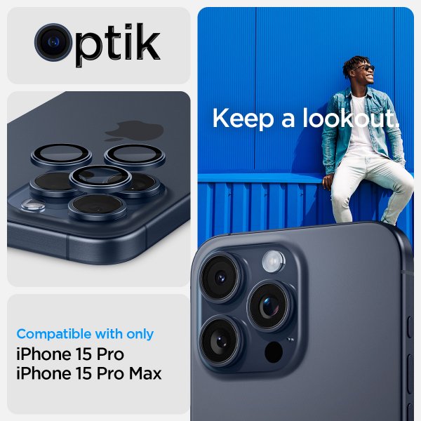Spigen iPhone 15 Pro/iPhone 15 Pro Max Kamerabeskytter GLAS.tR EZ Fit Optik Pro 2-pakning Blue Titanium