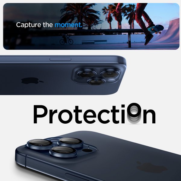 Spigen iPhone 15 Pro/iPhone 15 Pro Max Kamerabeskytter GLAS.tR EZ Fit Optik Pro 2-pakning Blue Titanium