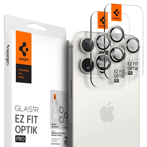 Spigen iPhone 15 Pro/iPhone 15 Pro Max Kamerabeskytter GLAS.tR EZ Fit Optik Pro 2-pakning White Titanium