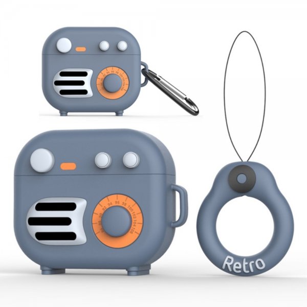 AirPods 3 Deksel Silikon 3D Retro Radio Grå
