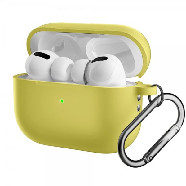 AirPods Pro 2 Deksel Silikon med Karabinkrok Gul