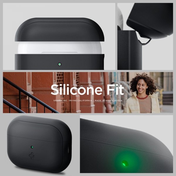 Spigen AirPods Pro 2 Deksel Silicone Fit + Strap Svart