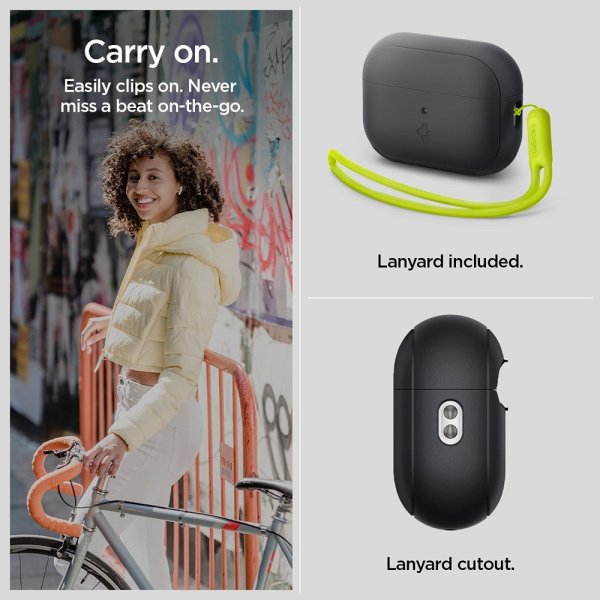 Spigen AirPods Pro 2 Deksel Silicone Fit + Strap Svart