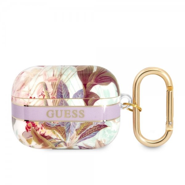 Guess AirPods Pro Deksel Flower Print & Gold Hook Lilla