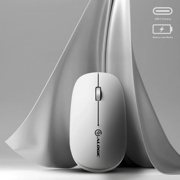 ALOGIC Trådløs Mus Echelon Bluetooth USB-C Rechargeable 4 Keys Hvit