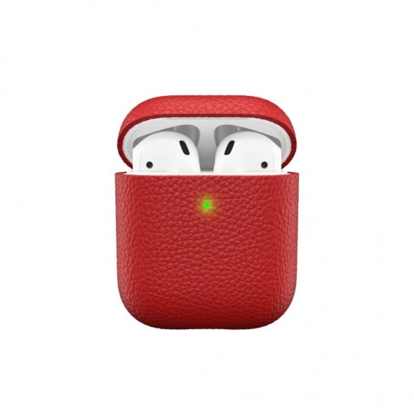KeyBudz AirPods (1/2) Deksel PodSkinz Ekte Skinn Rød