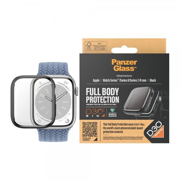 PanzerGlass Apple Watch 41mm Deksel Skjermbeskytter Full Body Protector Svart