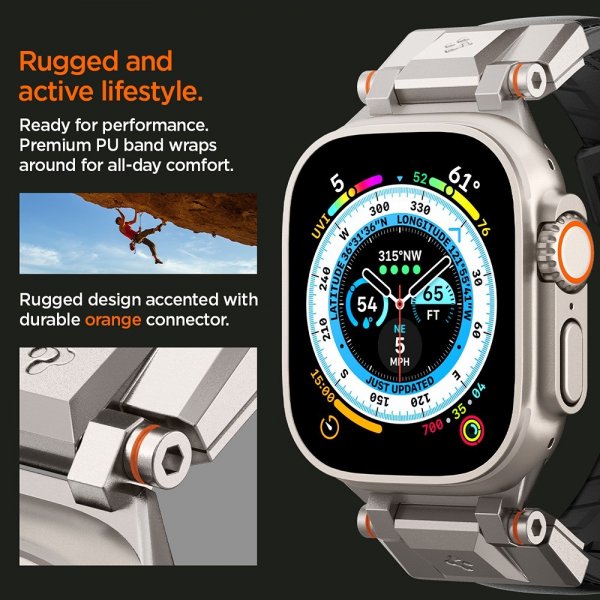 Spigen Apple Watch 44/45/46mm/Ultra 49mm Armbånd DuraPro Armor PU Svart