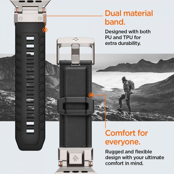 Spigen Apple Watch 44/45/46mm/Ultra 49mm Armbånd DuraPro Armor PU Svart