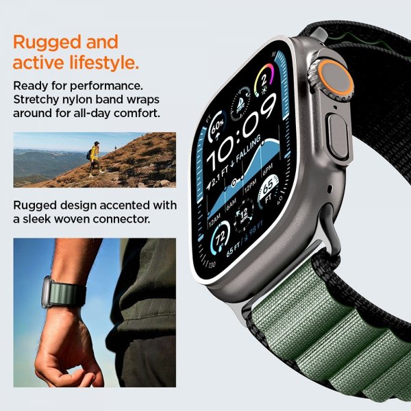 Spigen Apple Watch 44/45/46mm/Watch Ultra 49mm Armbånd WBF1 Svart Grønn