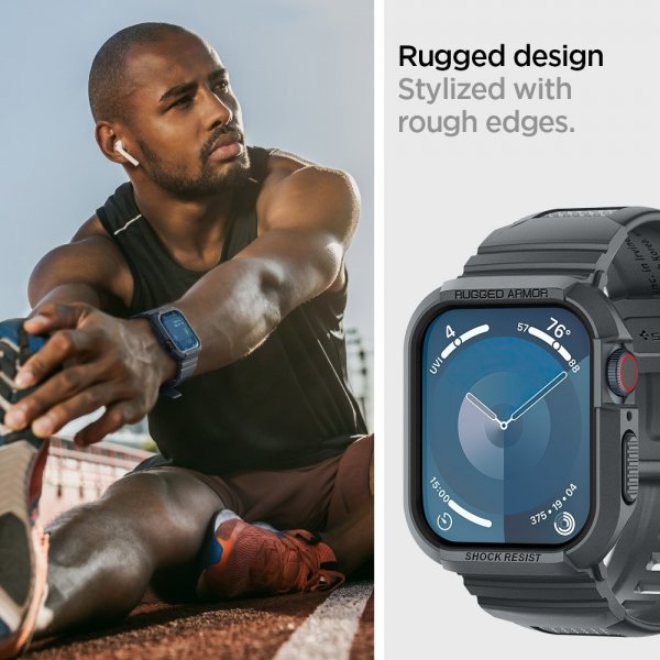 Spigen Apple Watch 44/45mm Armbånd og Deksel Rugged Armor Pro Dark Gray