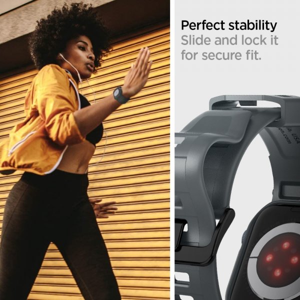 Spigen Apple Watch 44/45mm Armbånd og Deksel Rugged Armor Pro Dark Gray