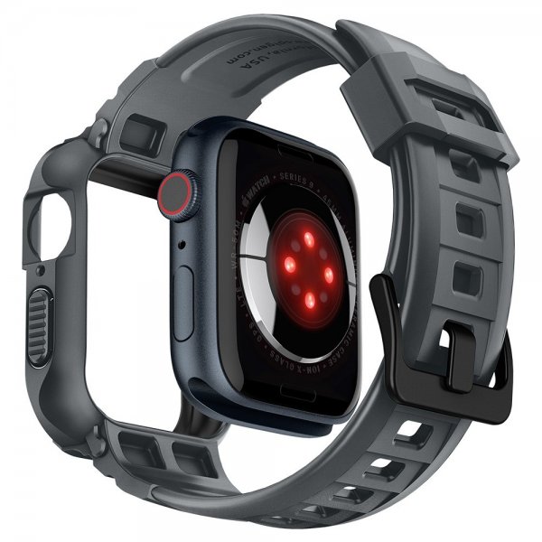 Spigen Apple Watch 44/45mm Armbånd og Deksel Rugged Armor Pro Dark Gray