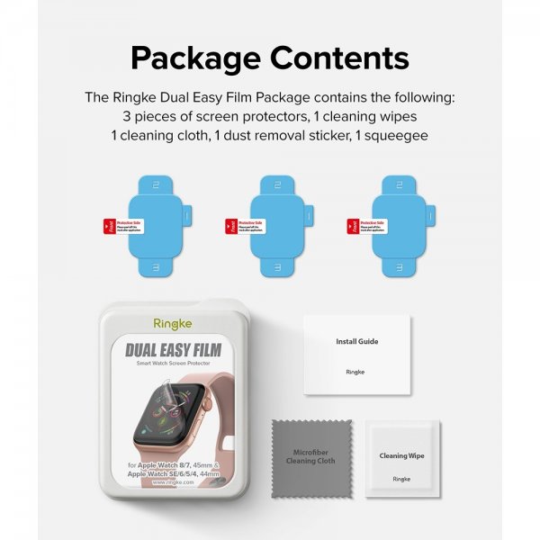 Ringke Apple Watch 44/45mm Skjermbeskytter Dual Easy Film 3-pack