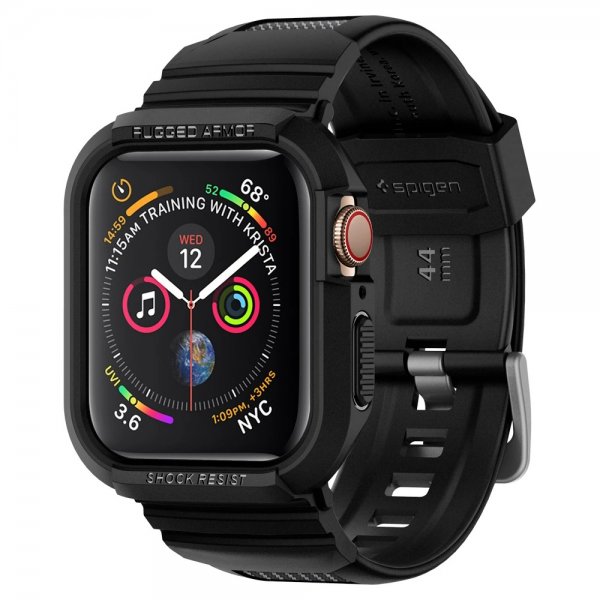 Spigen Apple Watch 44/45mm Deksel med Armbånd Rugged Armor Pro Svart