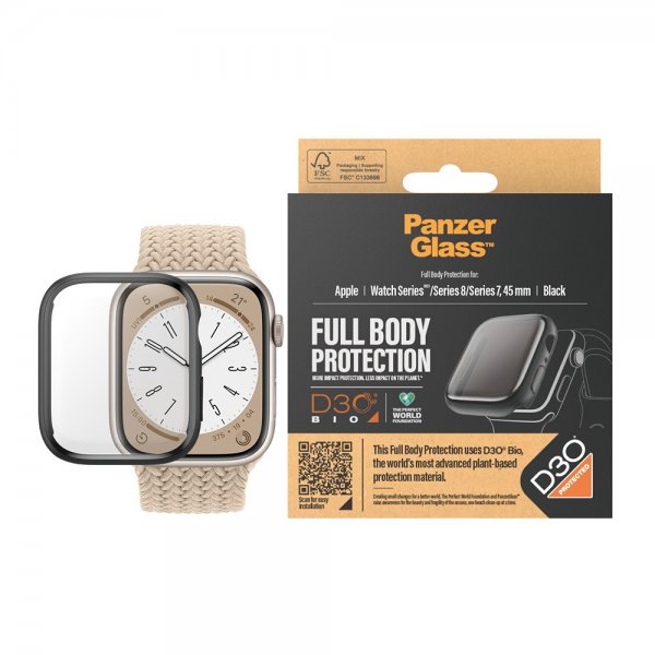 PanzerGlass Apple Watch 45mm Deksel Skjermbeskytter Full Body Protector Svart