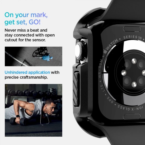 Spigen Apple Watch 46mm (Series 10/11) Deksel med Skjermbeskytter Tough Armor Svart