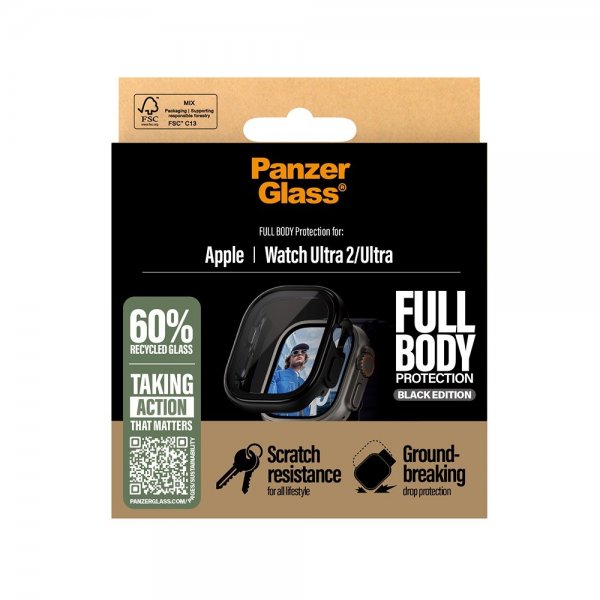 PanzerGlass Apple Watch Ultra 1/2 49mm Deksel Skjermbeskytter Full Body Protection Svart
