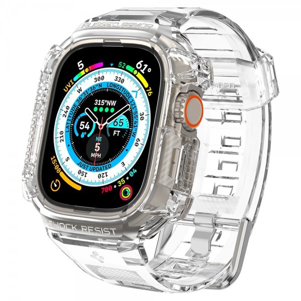 Spigen Watch Ultra 49mm Armbånd og Deksel Rugged Armor Pro Crystal Clear