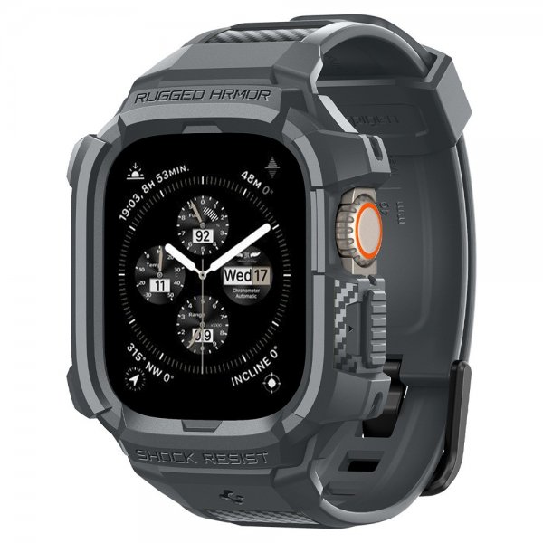 Spigen Apple Watch Ultra 49mm Armbånd og Deksel Rugged Armor Pro Dark Gray