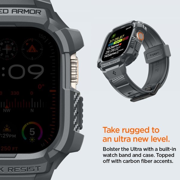 Spigen Apple Watch Ultra 49mm Armbånd og Deksel Rugged Armor Pro Dark Gray
