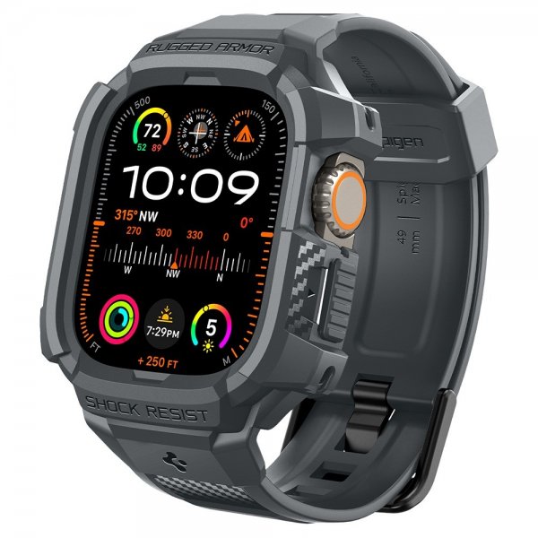 Spigen Apple Watch Ultra 49mm Armbånd og Deksel Rugged Armor Pro Dark Gray