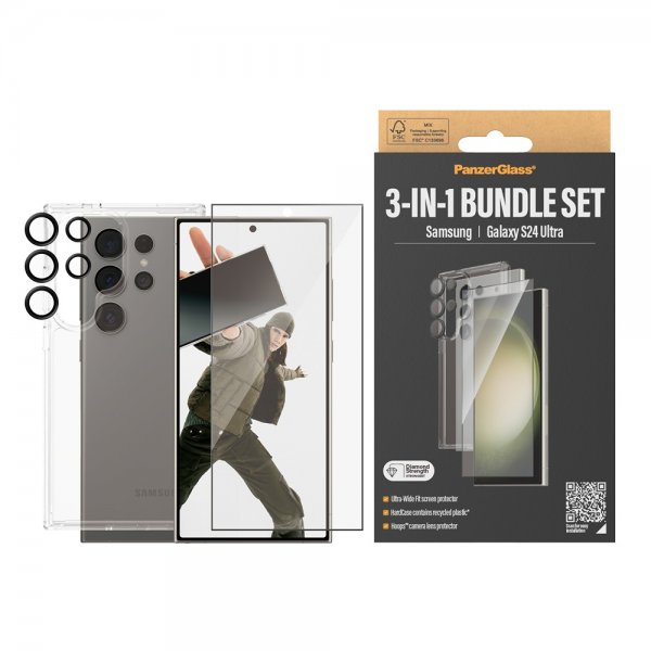PanzerGlass Samsung Galaxy S24 Ultra Deksel Skjermbeskytter Linsebeskyttelse 3-in-1 Bundle Set
