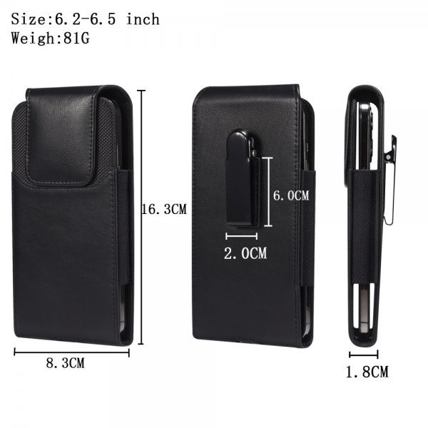 Etui Belteveske Mobiltelefon 6.2-6.5" Svart