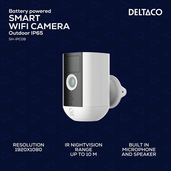Deltaco Smart Home Batteridrevet WiFi-kamera IP54