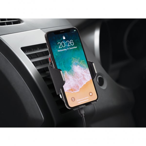 Deltaco Mobilholder til bil Med Ir-Sensor Trådløs Lading 10W Suge Svart