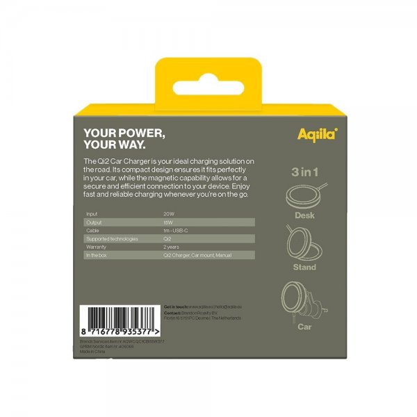 Aqiila Mobilholder til bil Chargebird QC1 Qi2 MagSafe 15W