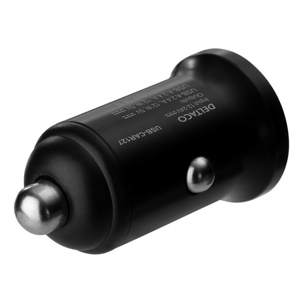 Deltaco Mobillader til bil 24W 2xUSB-A Svart