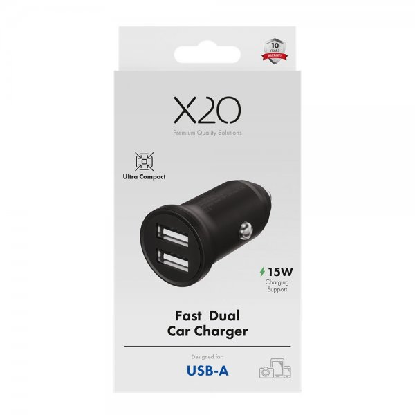 X2O Mobillader til bil 2x12W USB-A Svart