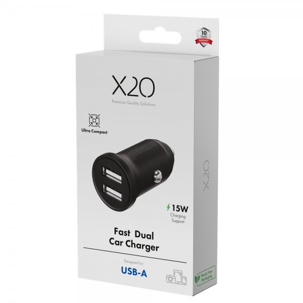 X2O Mobillader til bil 2x12W USB-A Svart