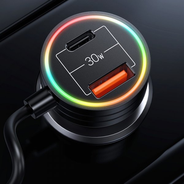 USAMS Mobillader til bil 60W Car Charger with Spring Cable