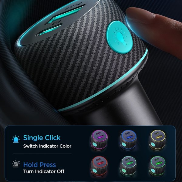 Joyroom Mobillader til bil CCN01 60W Car Charger with Light Button USB-A USB-C