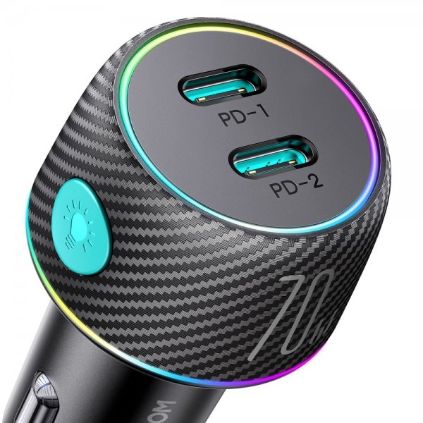 Joyroom Mobillader til bil CCN02 70W Dual PD Car Charger with Light Button USB-C