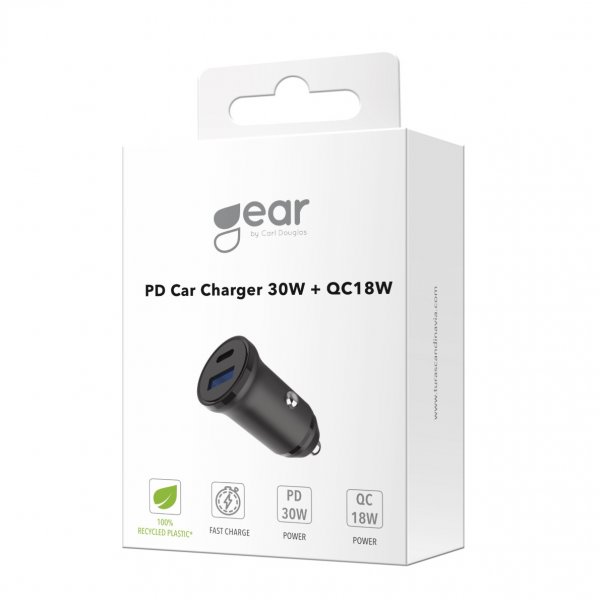 Gear Mobillader til bil USB-C PD 30W + USB-A QC18W Svart