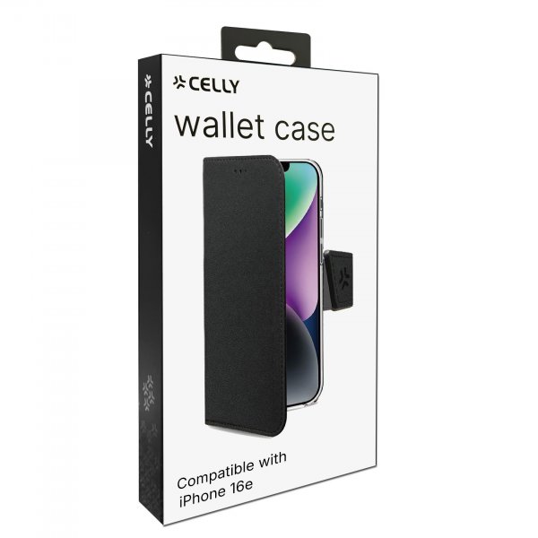 Celly iPhone 16e/17e Etui Wally Wallet Case Svart