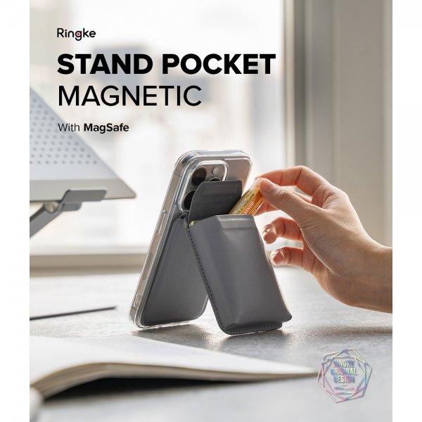 Ringke Kortholder Stand Pocket Magnetic MagSafe Light Gray