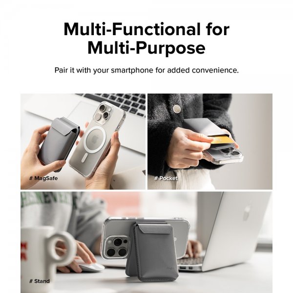 Ringke Kortholder Stand Pocket Magnetic MagSafe Light Gray