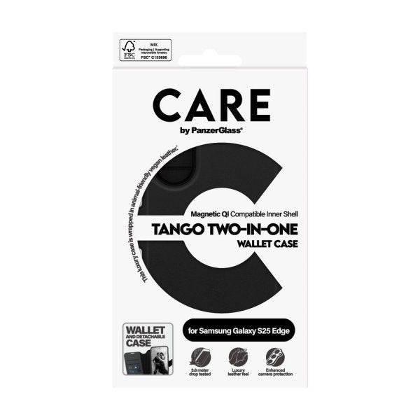CARE by PanzerGlass Samsung Galaxy S25 Edge Etui Tango Two-in-One Wallet MagSafe Svart